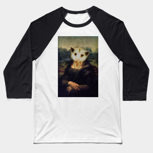 Mona Lisa Opossum Baseball T-Shirt by nonbeenarydesigns